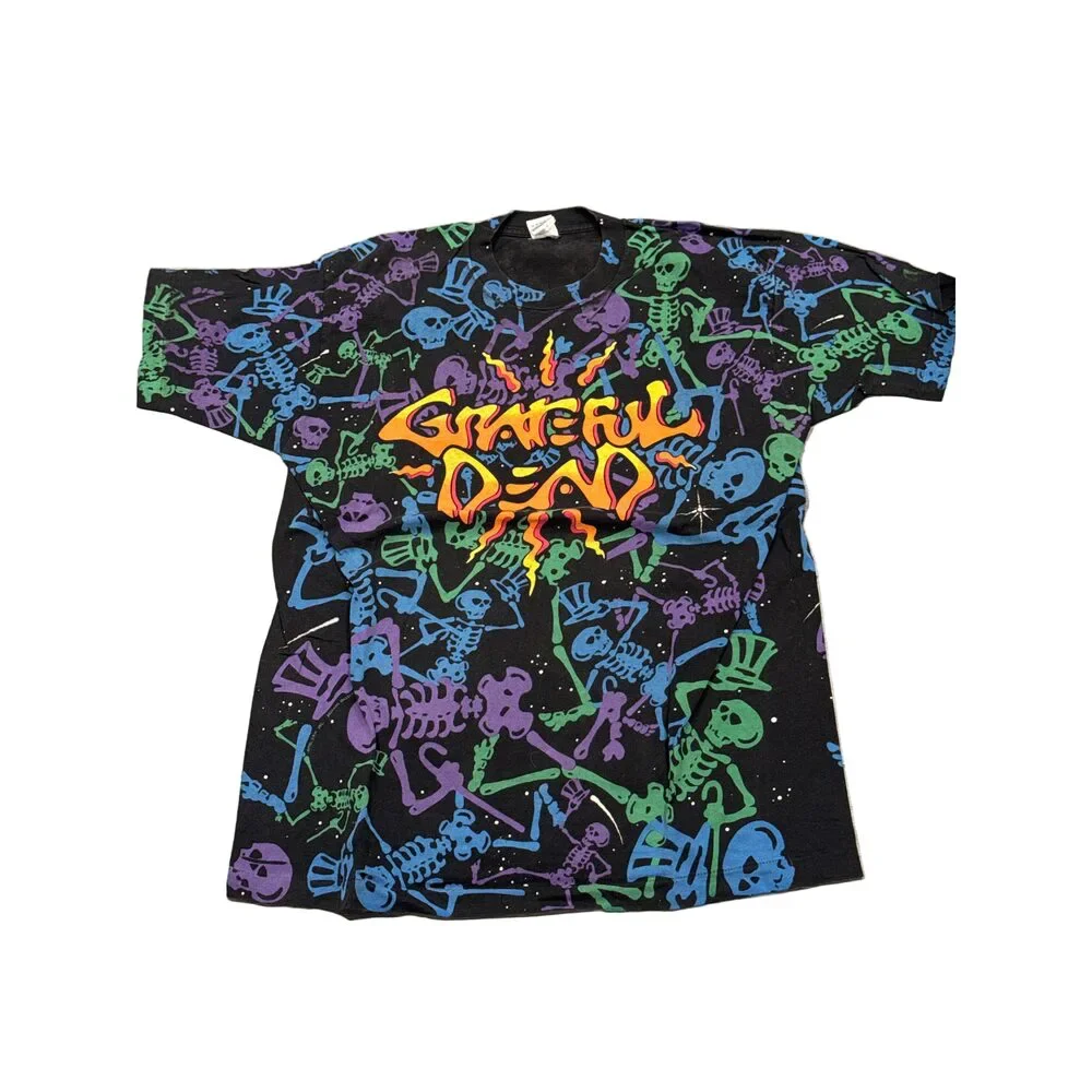 1992 Grateful Dead Skeleton Dead Space AOP‎ Black FOTL T-Shirt XL